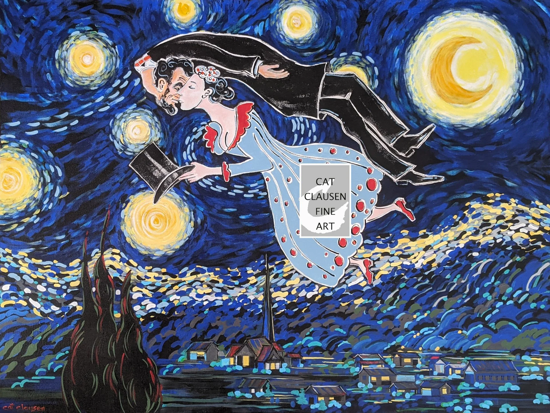 LINCOLN & Mary Todd: The Kiss; Homage to Chagall & Van Gogh (This